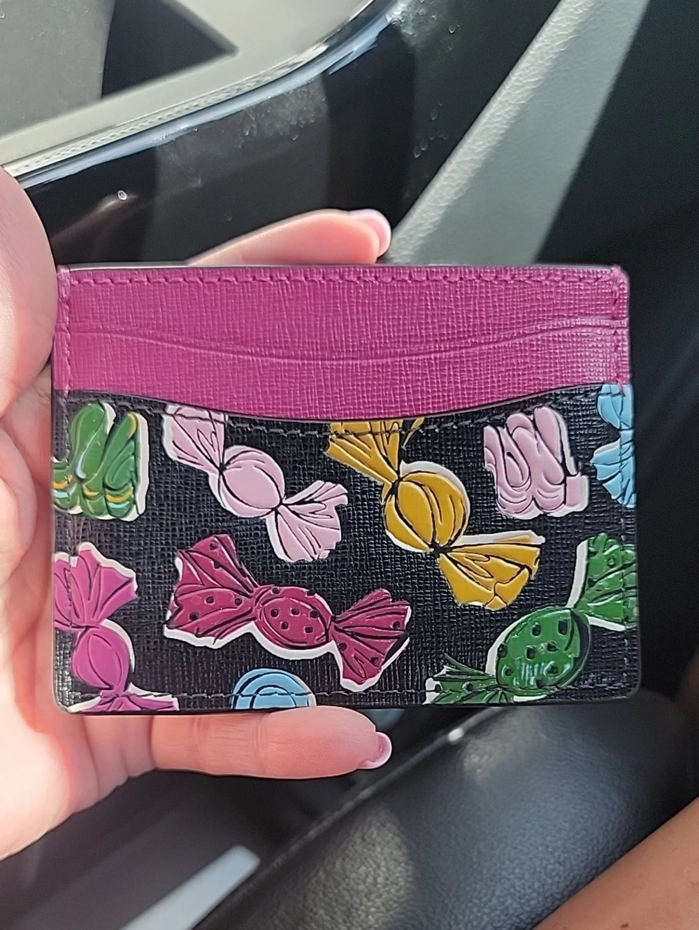 kate spade Black Leather Embossed Candy Wrapper Card Holder